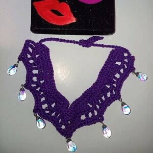 Purple Crochet Necklace with Crystal Accents